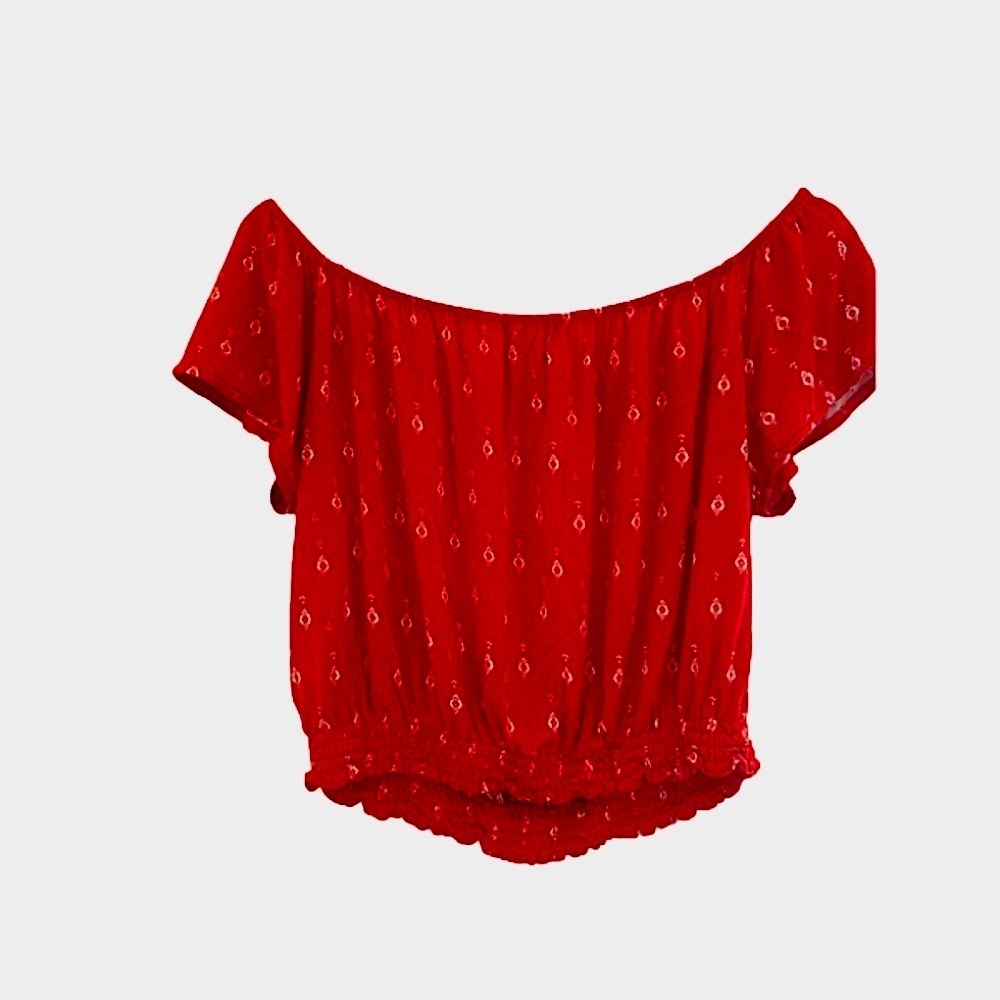 H&M floral top off shoulder tee shirt red short sleeve Coachella size Medium